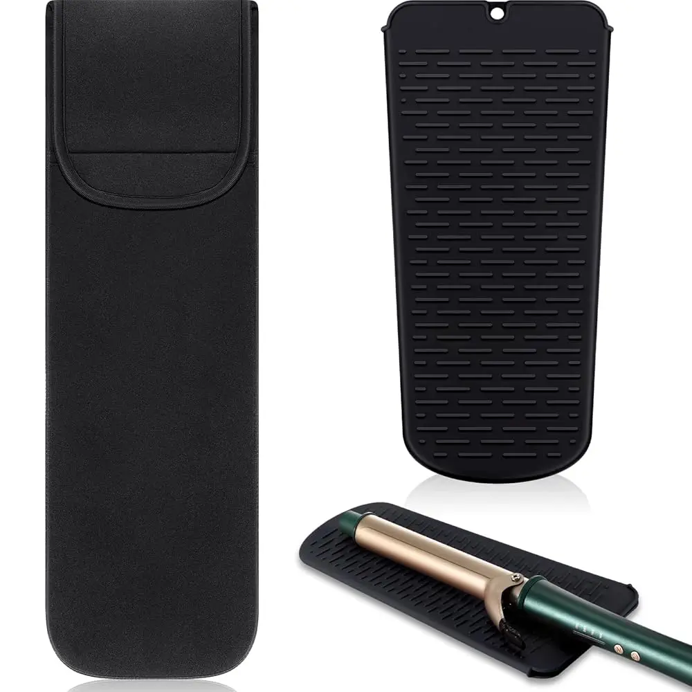 

2 Pieces Curling Iron Travel Case Cover Heat Resistant Flat Iron Holder Case Sleeve Prene Straightener Holder And Silicone Hot