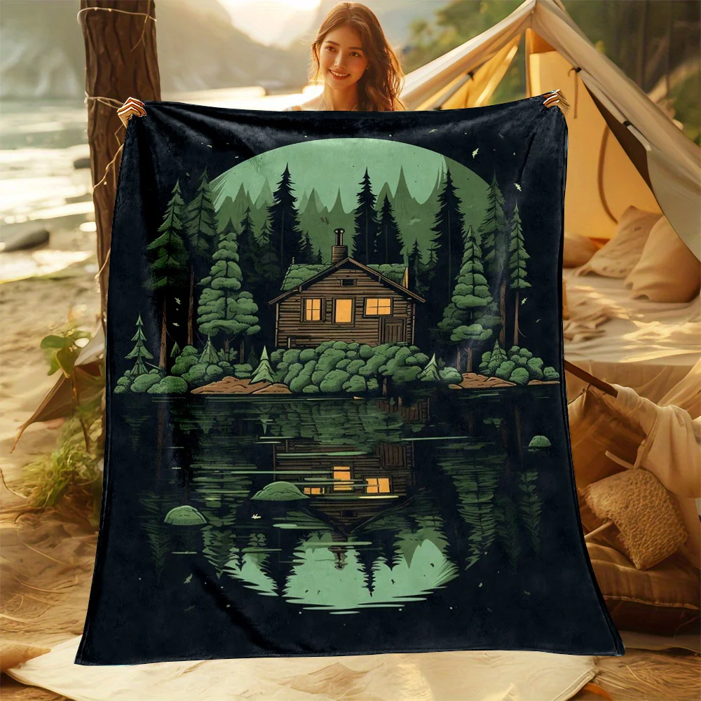

Уютное фланелевое одеяло с принтом лесной домики — мягкое, двустороннее и машинное стирание на все сезоны — идеально подходит для кровати, дивана, кулачка