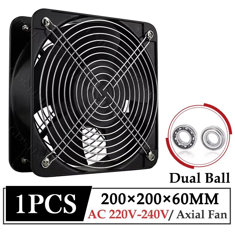 

1Pcs Gdstime AC 220V Axial Fan 200mm 200x200x60mm Ball Industrial Cabinet Cooling Fan 20cm Large Air Volume Warehouse Cooler