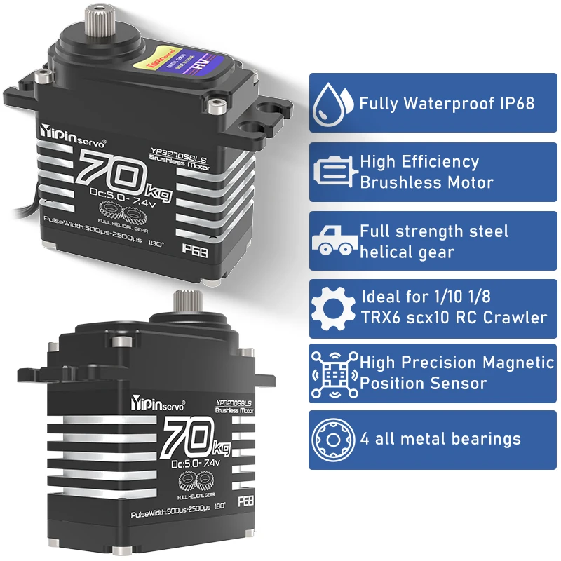70KG Waterproof IP68 Brushless Servo Large Torque Full Helical Gear 180°/270°/357°/360° For RC Accessories 1/8 1/10 Rc Toy Car