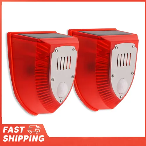 Imagen 1 del producto Luz estroboscópica Solar impermeable IP65 con 3 modos de trabajo, alarma con Sensor de movimiento PIR, luz de alarma infrarroja con detección de movimiento humano temporizada