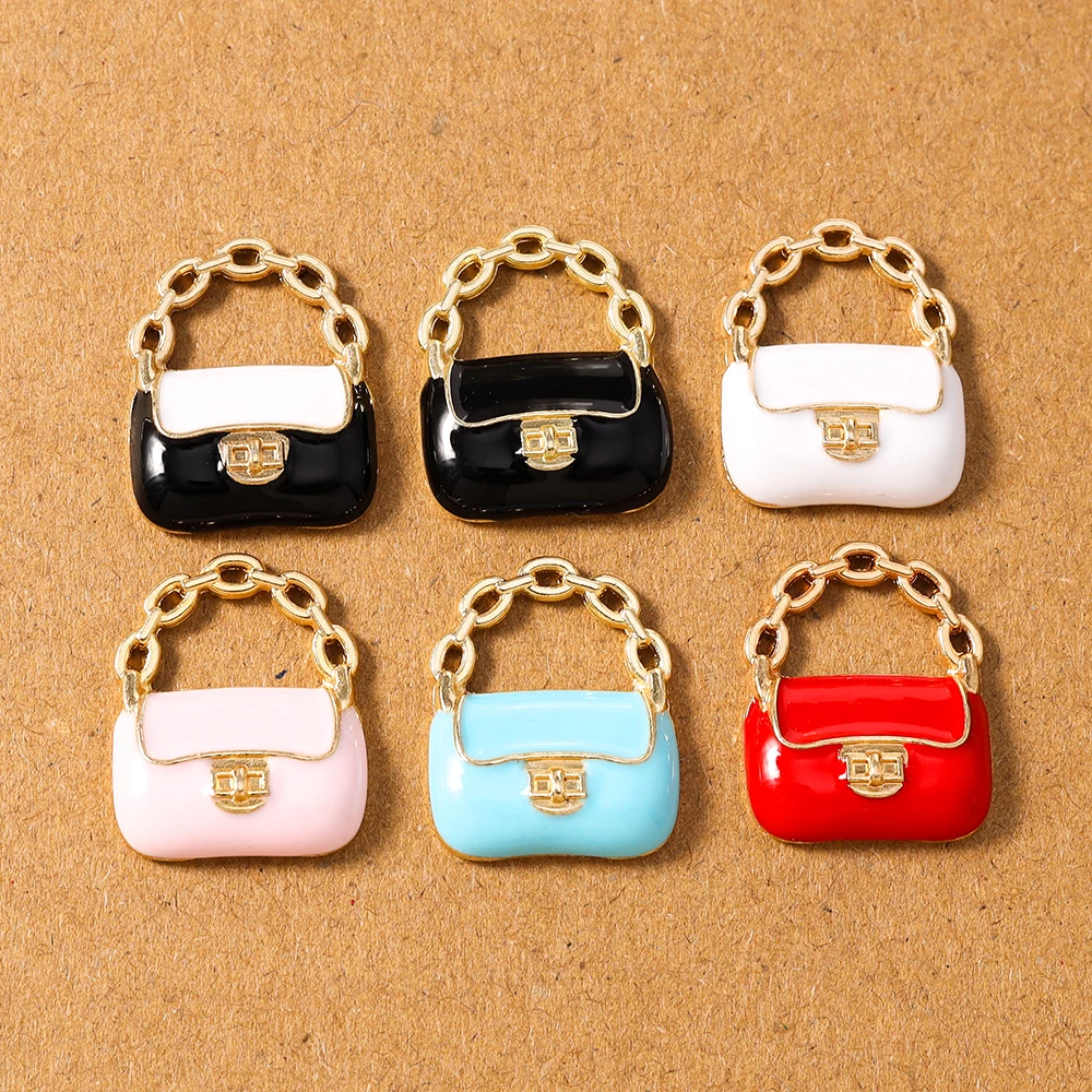 10pcs Fashion Enamel Simulation Handbag Charms Pendants for Jewelry Making Necklace Earrings DIY Handmade Accessories Supplies