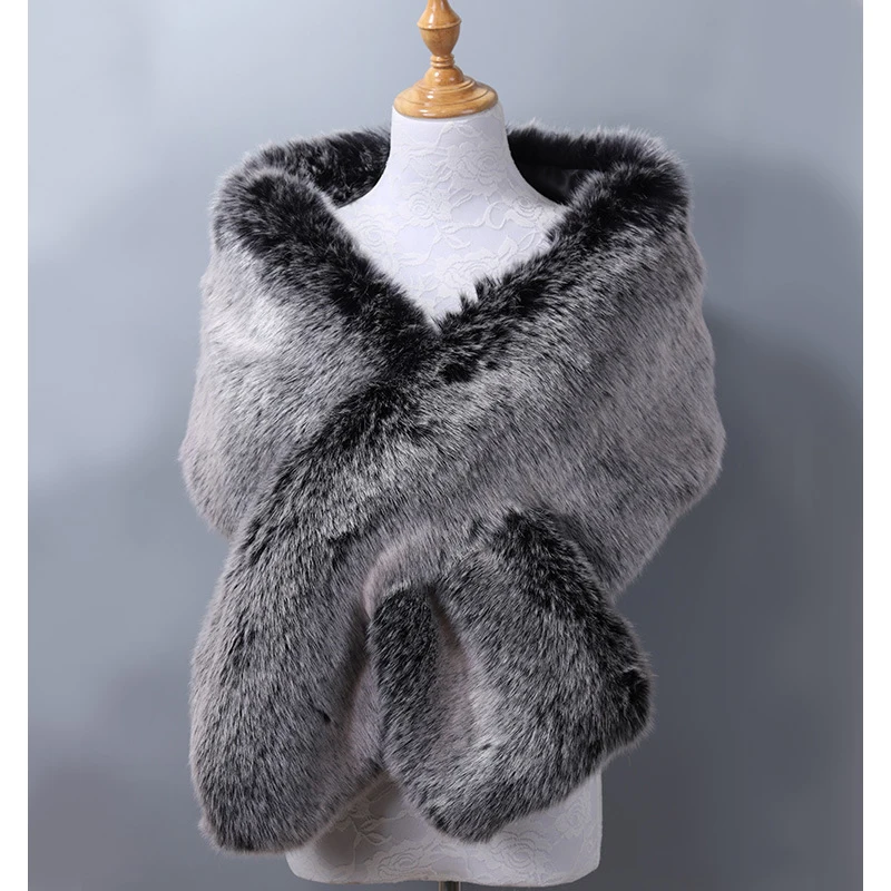 Faux Fur Wraps for Women 2022 Trendy Luxury Pashmina Long Plush Fur Winter Scarves for Women Multicolor Evening Wear Tippet