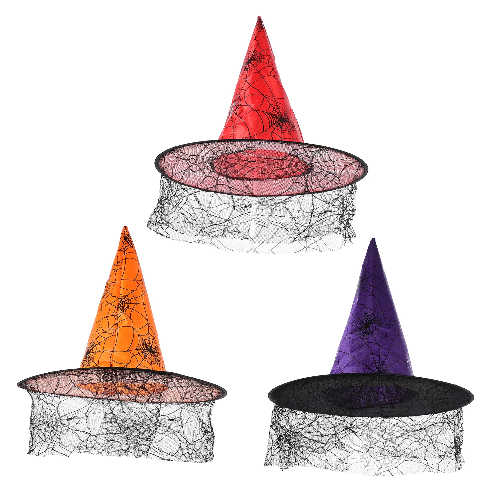 

3pcs Witch Hat Lightweight Knitted Lace Halloween Costume Decor Props Design Unisex Event Masquerade Breathing