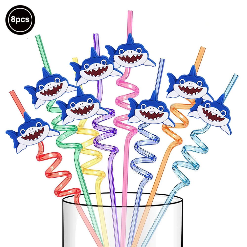 Shark Party Reusable Plastic Straws Keychain Keychain for Boys Girls Kids Ocean Shark Themed Birthday Party Supplies Decorations