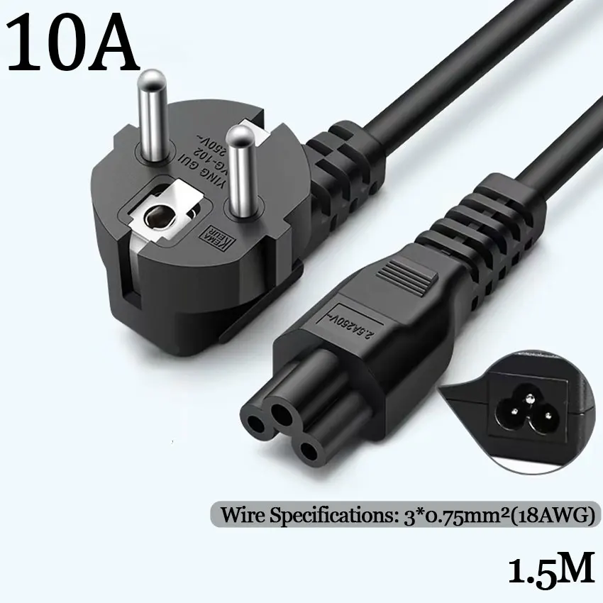 EU Power Cable IEC C5 Plug to C6 Socket Extension Cable 1.5m Laptop Power Adapter Cord For Dell Lenovo Asus Notebook TV