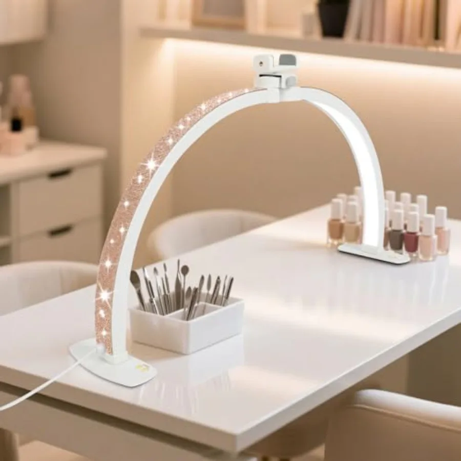 

Складная LED-лампа-полумесяц 29 дюймов для маникюра, наращивания ресниц и татуажа с держателем для телефона