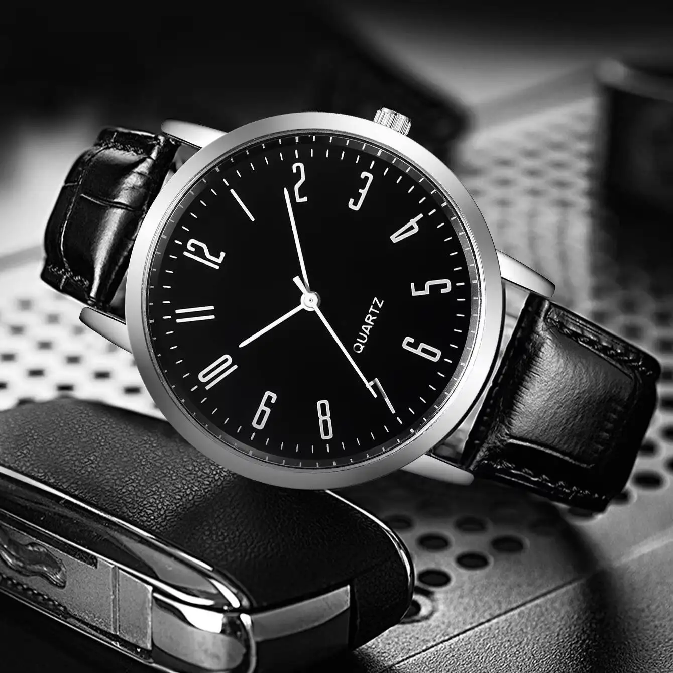 メンズアラビックアルレザーバンド、ビジネス時計、ボックスなしのブレスレットセット、ファッション、5個