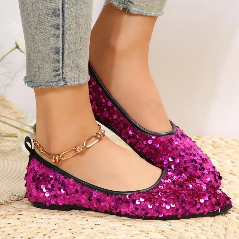 Women Bling Flats Shoes Casual Walking Shoes 2024 Spring New Pointed Toe Sandals Female Fashion Brand Dress Zapatillas Mujer