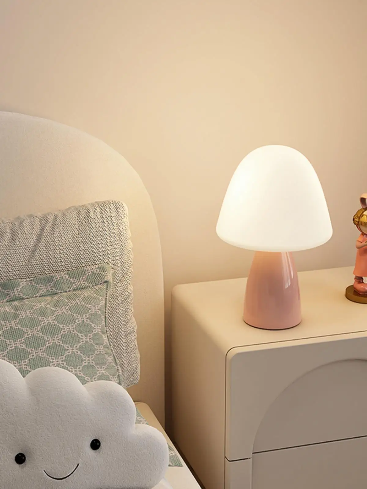 Cream Mushroom Table Lamp Cute and Simple Ceramic Eye Protection Bedside Lamp Warm Girl Bedroom Atmosphere Small Night Lamp