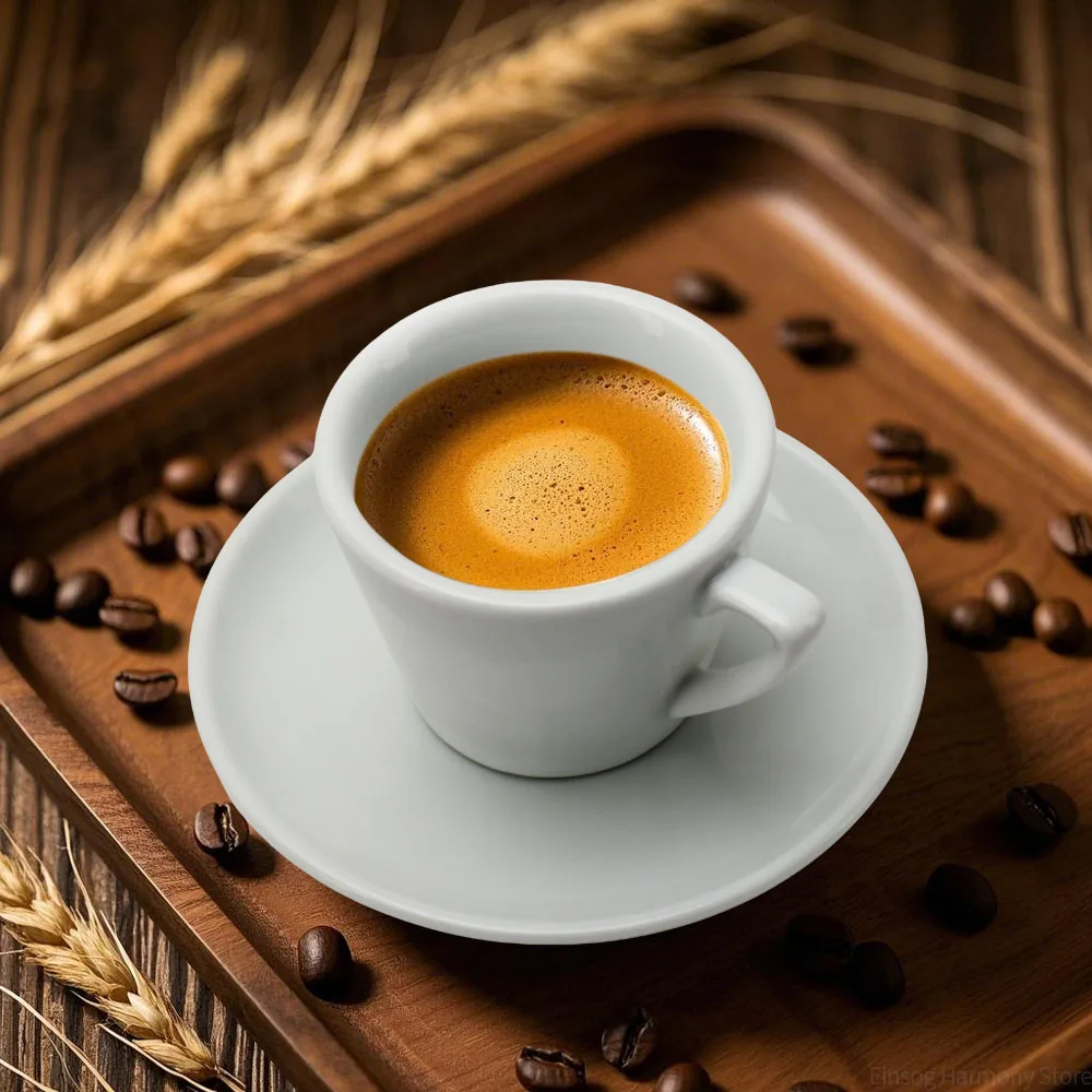

60ML/140ML Ceramic Cappuccino Cups with Saucer Minimalist Pure White Design for Latte Art Espresso Milk Tea Barista CoffeeWare