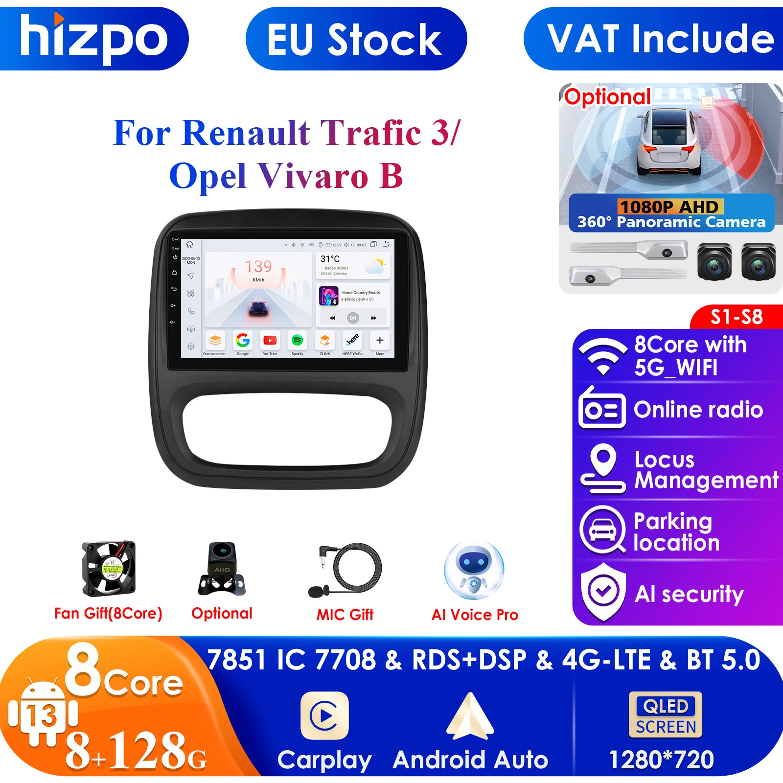 9'' 7862 QLED Screen 2din Android Car Radio Multimedia Video Player for Renault Trafic 3 2014 Opel Vivaro B GPS Navi Carplay 4G