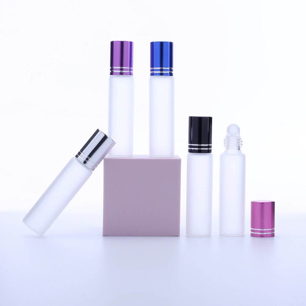 500 sztuk/partia 5ml 10ml Przezroczyste Matowe Szklane Buteleczki Roll On na Olejki Eteryczne Puste Buteleczki na Perfumy z Kulką do Podróży