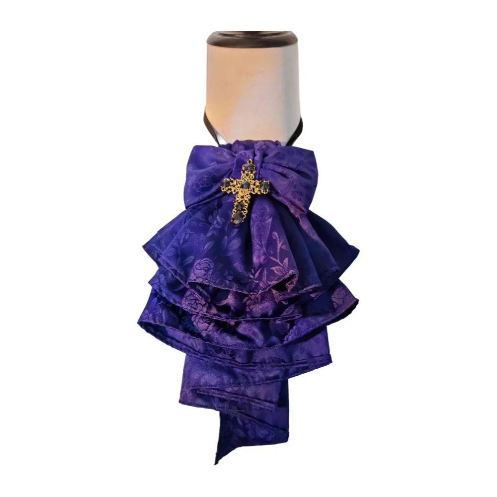 عصابة رأس كلاسيكية مصنوعة يدويًا باللون الأزرق الداكن على الطراز الأوروبي مع وشاح شيفون لامع متعدد الطبقات كإكسسوار لـ cosp #1