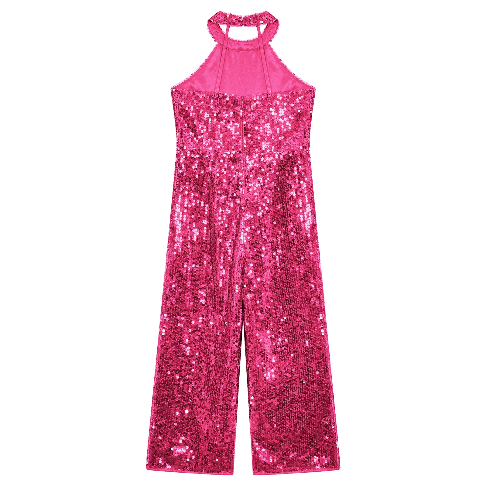 Kids Girls Shiny paillettes Halter Backless pantaloni a gamba larga tuta pagliaccetto Modern Jazz Dance Stage Performance Costume Dancewear