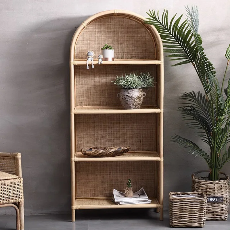 Rattan bookshelf shelf decorative ornament B & B handmade Indonesian rattan home display shelf living room
