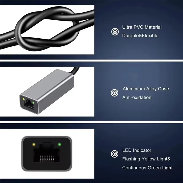 1000Mbps Ethernet Adapter USB 3.0 Type C to RJ45 Network USB Cable For MacBook PC Windows 3