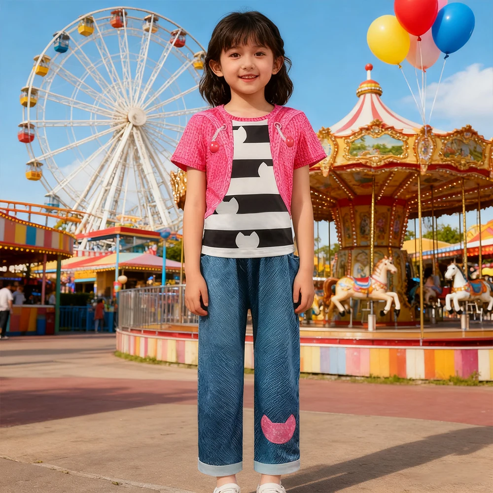 

Girls Birthday Dress Up Gabby Cat Print Princess Clothing Top+Pants 2Pcs Sets For Children Dollhouse Cosplay Costumes Christmas
