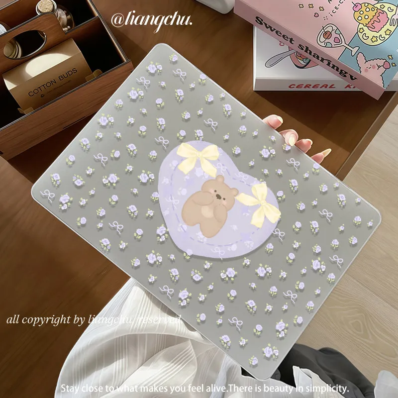 Cute Purple Floral Bear Love Crystal Laptop Case For Macbook Air 13.6 M4 NEO 15 M3 For Mac Book Pro 13 M1 M2 14 M4 M5 Cover