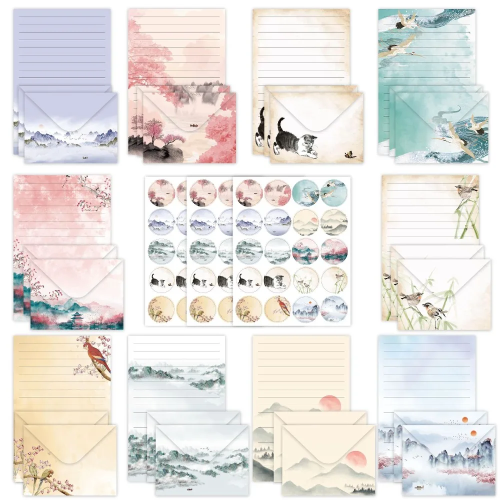 

160pcs Watercolor Letter Paper and Envelope Set DIY Postcards Artistic Design Stationery Writing Paper Invitation Card Vintage