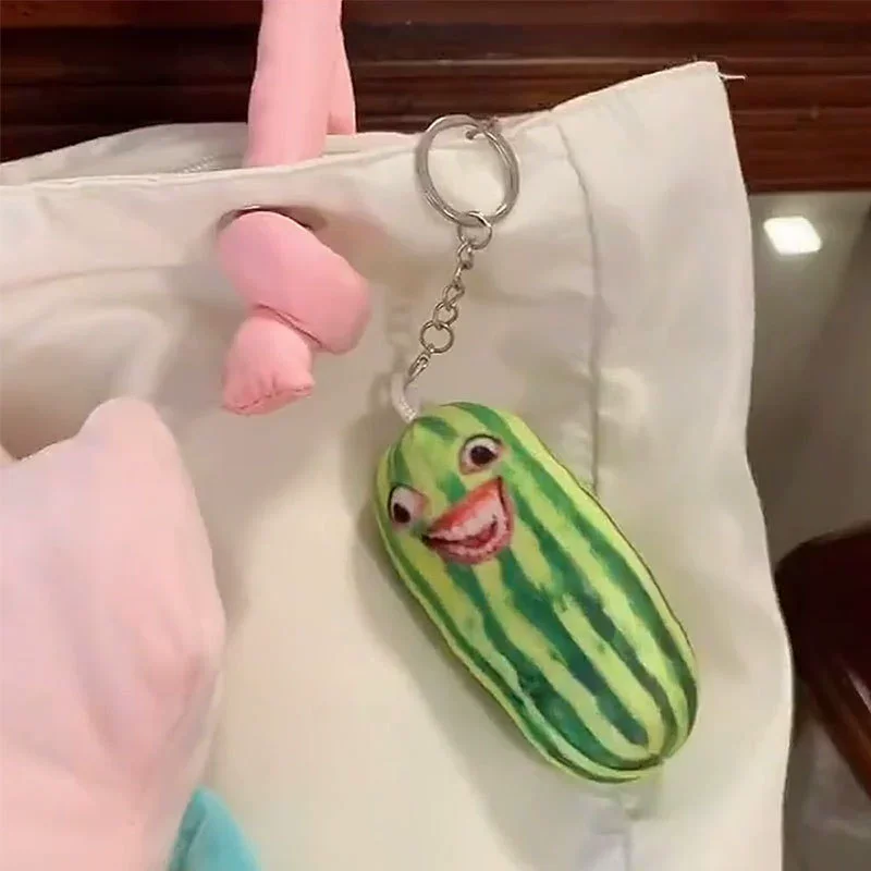 Car Key Chain Watermelon Strips Plush Keychain Funny Backpack Bag Pendant Creative Fruit Doll Keyring Weirdness Keychain