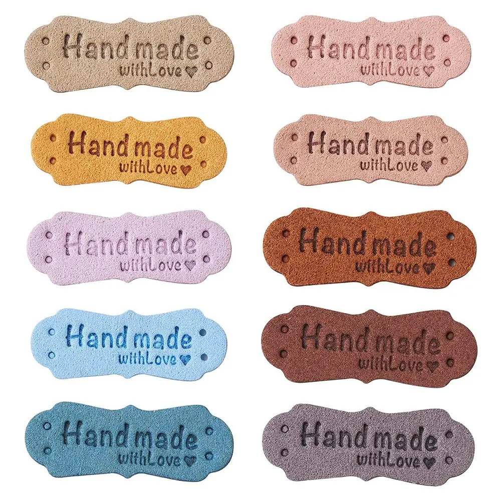 50Pcs PU Leather Labels Tags for Handmade DIY Hats Bags Hand Made with Love Label for Clothes Sewing Tags Accessories