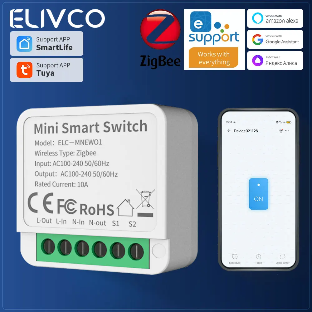 eWelink ZigBee Mini Smart Switch Two-Way Control Circuit Breaker 10A Voice Control With Alexa Google Home Alice Smartthings