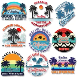 Summer Coconut Tree Beach Sunset Landscape Alphabet Patches for Clothing DIY T-shirt Iron On Transfer Stickers on Fabric