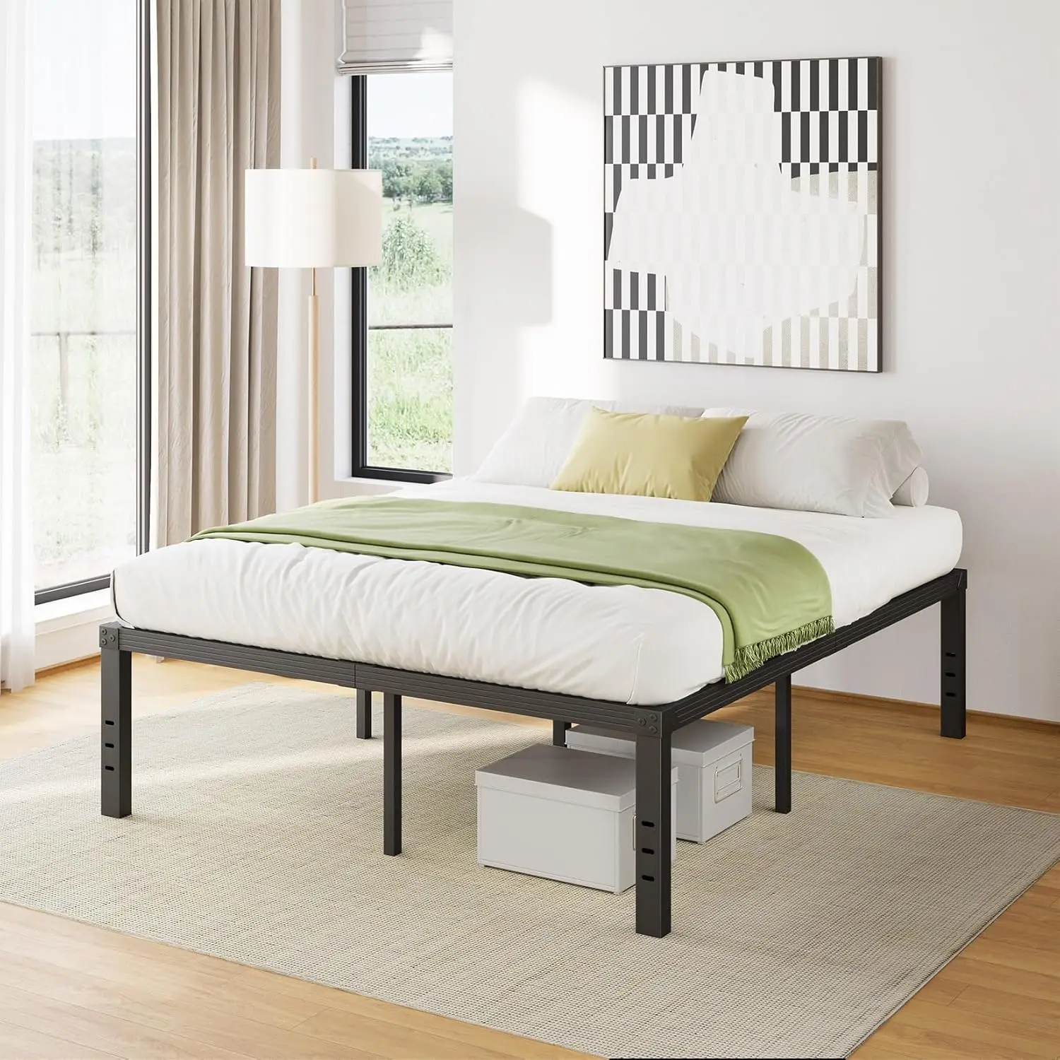 

18 Inch High Metal Queen Bed Frame, Platform Bed Frame Queen Size No Box Spring Needed, Easy Assembly, Noise Free, Sturdy, Black