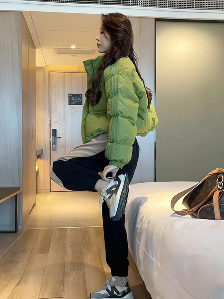 

Winter New Style High Waist Drawstring Color Block Striped Bread Coat Cotton Jacket Versatile Fashionable Korean Loose Fit Wo...