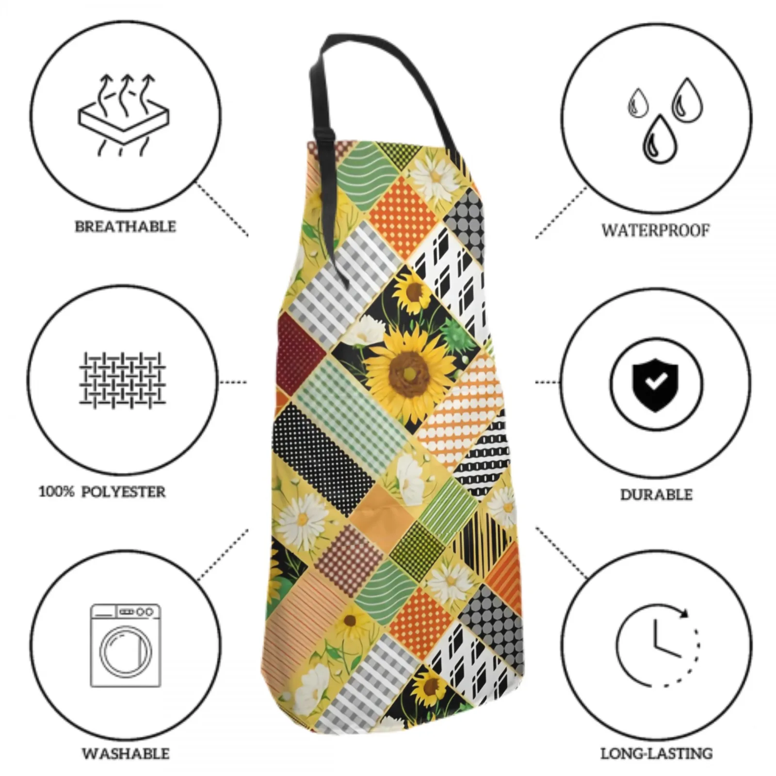 Colorful Waterproof Apron with 2 Pockets Kitchen Chef Apron Sunflower Apron for Hair Brushing Cooking Baking Painting Gardening