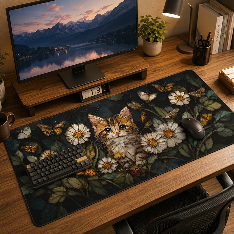 Mouse Pad Gaming Orange Cat Daisy Garden XL HD New Large Mousepad XXL Mouse Mat Carpet Natural Rubber Gaming laptop Mice Pad