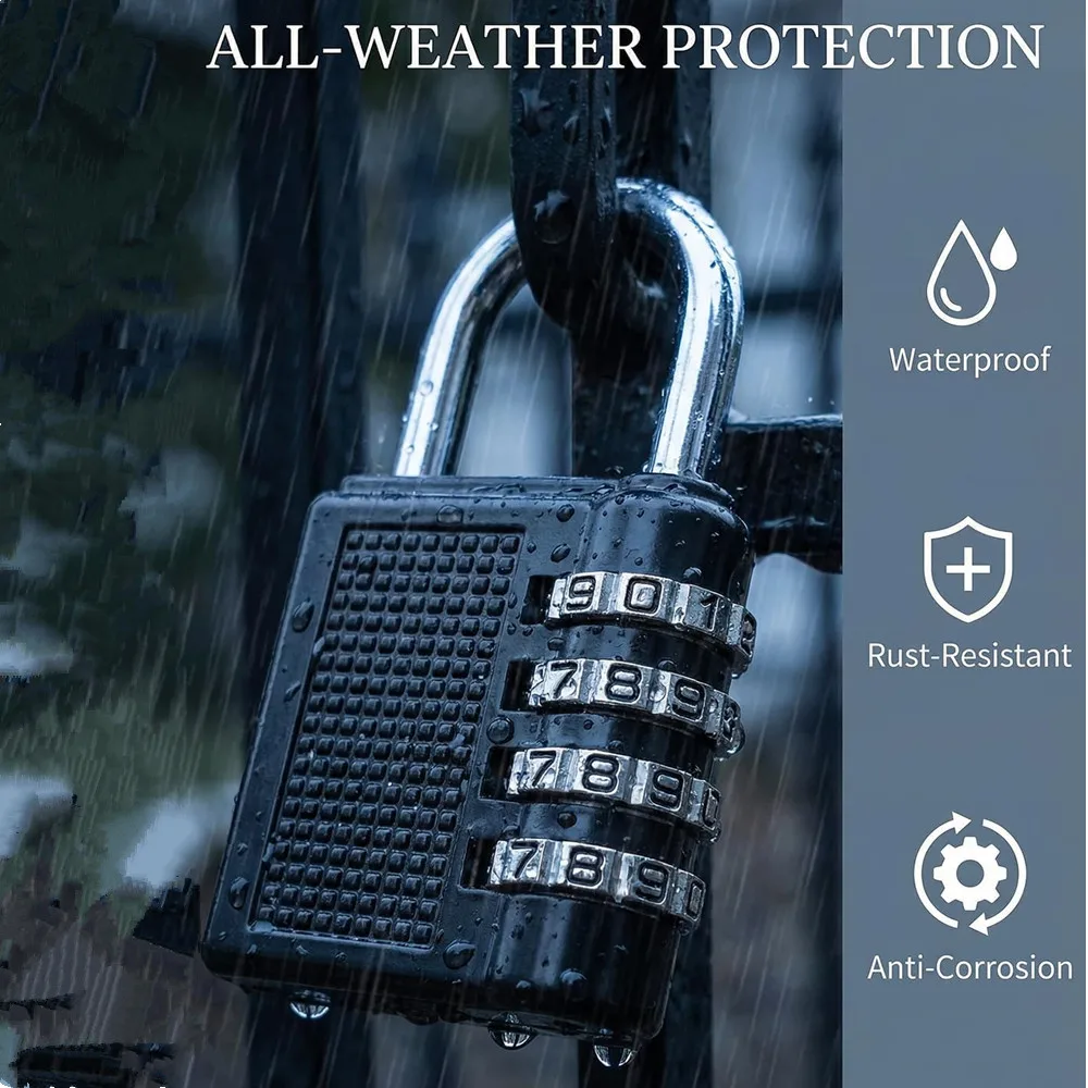 4-Digit Combination Padlock, Zinc Alloy/Plastic Body with Steel Shackle, Small Lock for Gym Locker/Fitness Equipment/Luggage 4B
