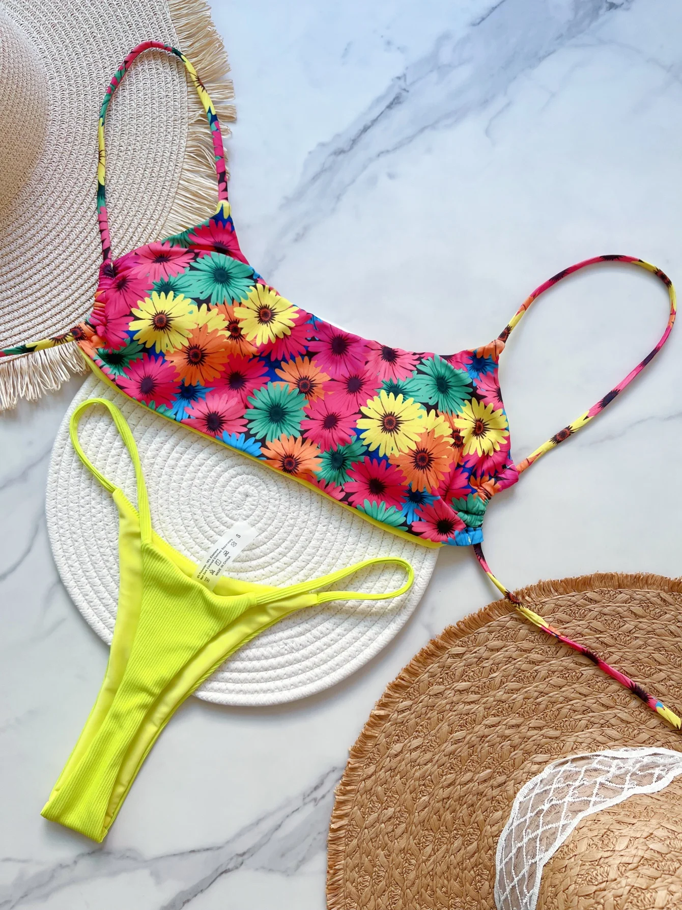 Flowers Printed Mini Thong High Cut Bikini Female Swimsuit Women Swimwear Two-pieces Bikini set Bather Bathing Suit Swim