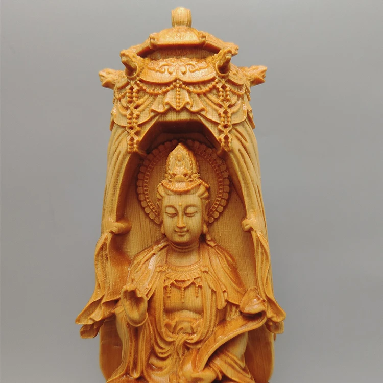 BoxWood/Thuja Woood 18cm Guanyin Real Wood Traditional Chinese Myth Figure Statue Office Decoration Collection Sculpture