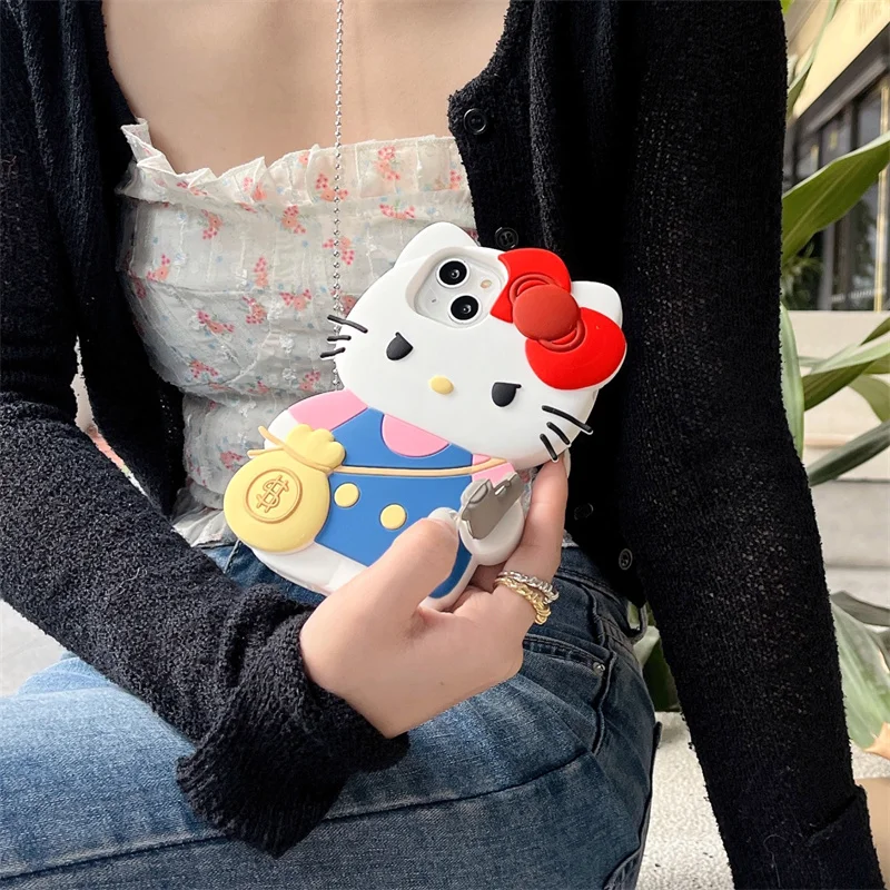 Japan Anime Pink Hello Kitty Sweet Girls Cartoon Phone Case For IPhone 15 14 13 12 11 Pro Max Case Cute Soft Silicone Bakc Cover