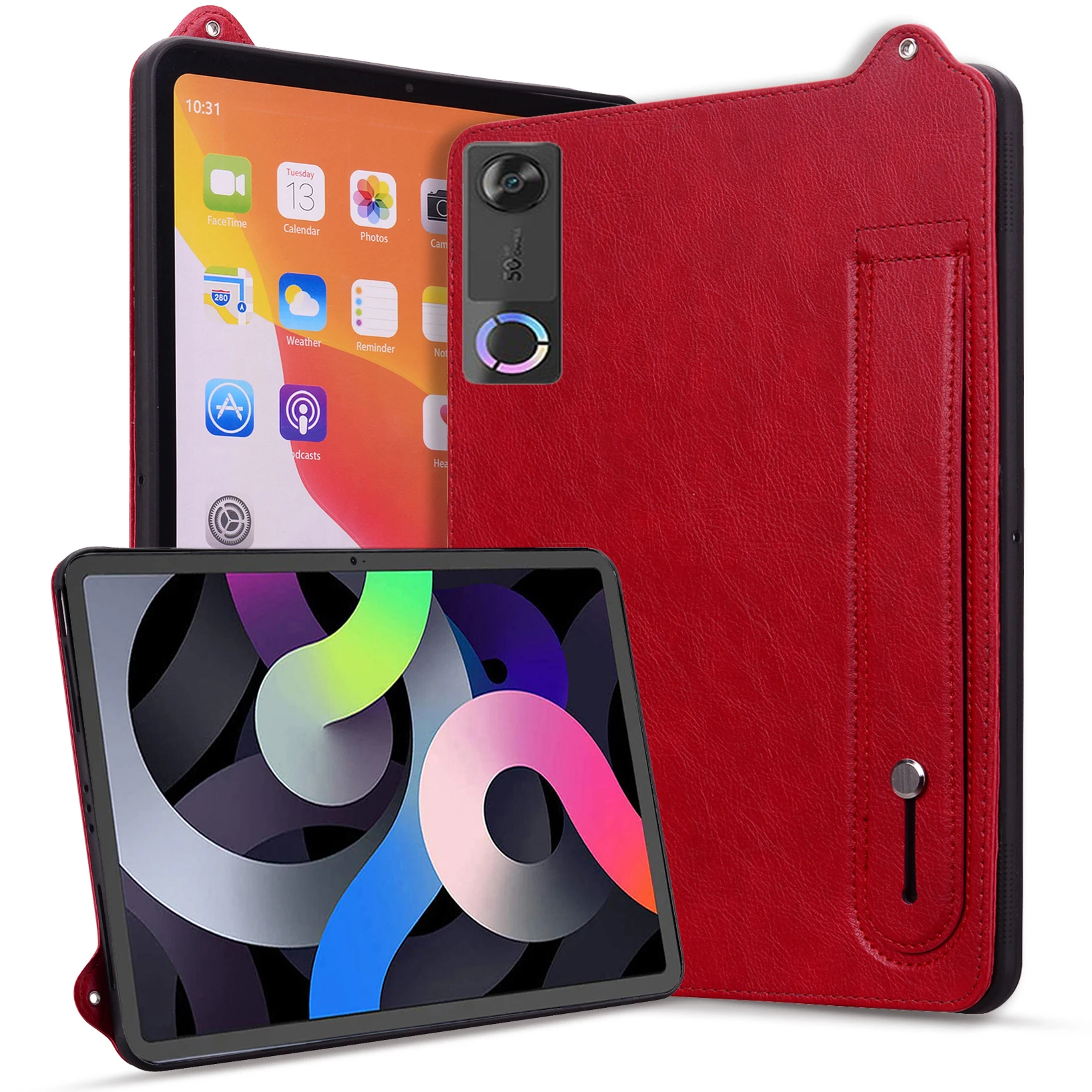 For Lenovo Legion Y700 (Gen 5) Case Hand Strap Kickstand Leather Tablet Cover - Red