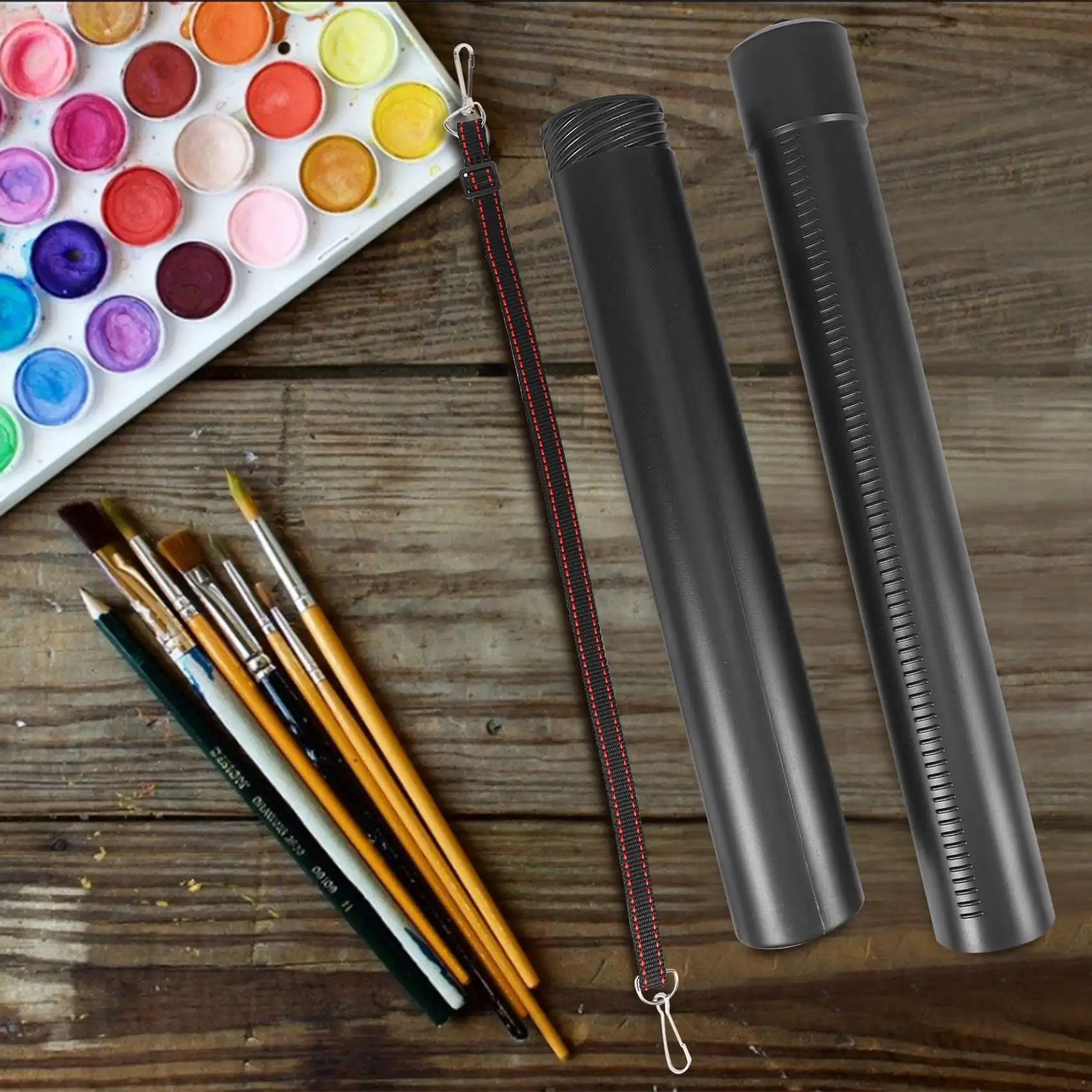 AA83  Black Plastic Drawing Picture Storage Tube Poster Scroll Holder