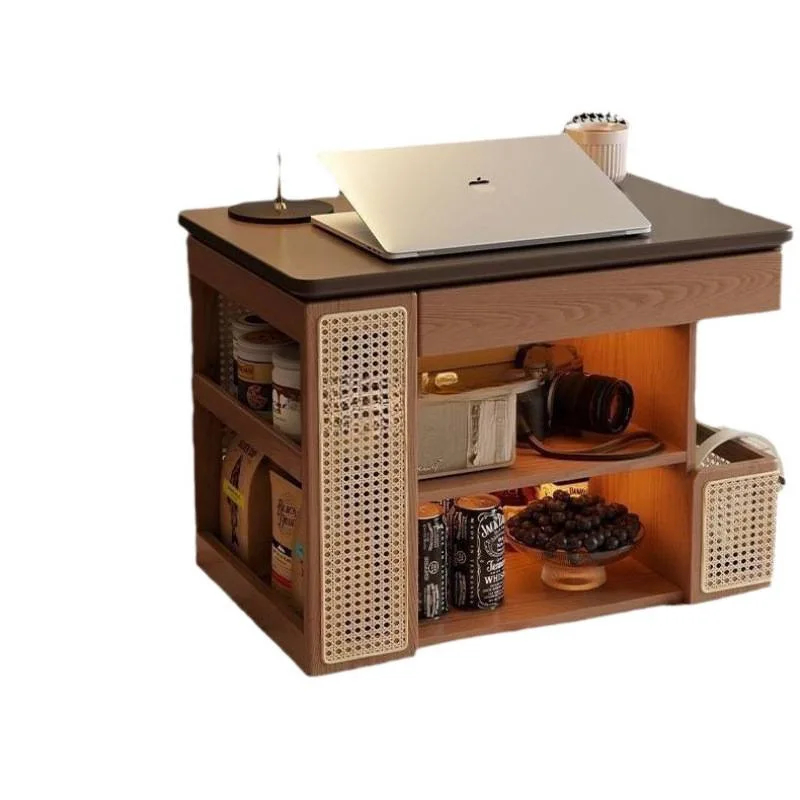 Mesa auxiliar móvil de madera maciza, mesa de centro con elevador de autobús, mueble lateral para sofá y sala de estar