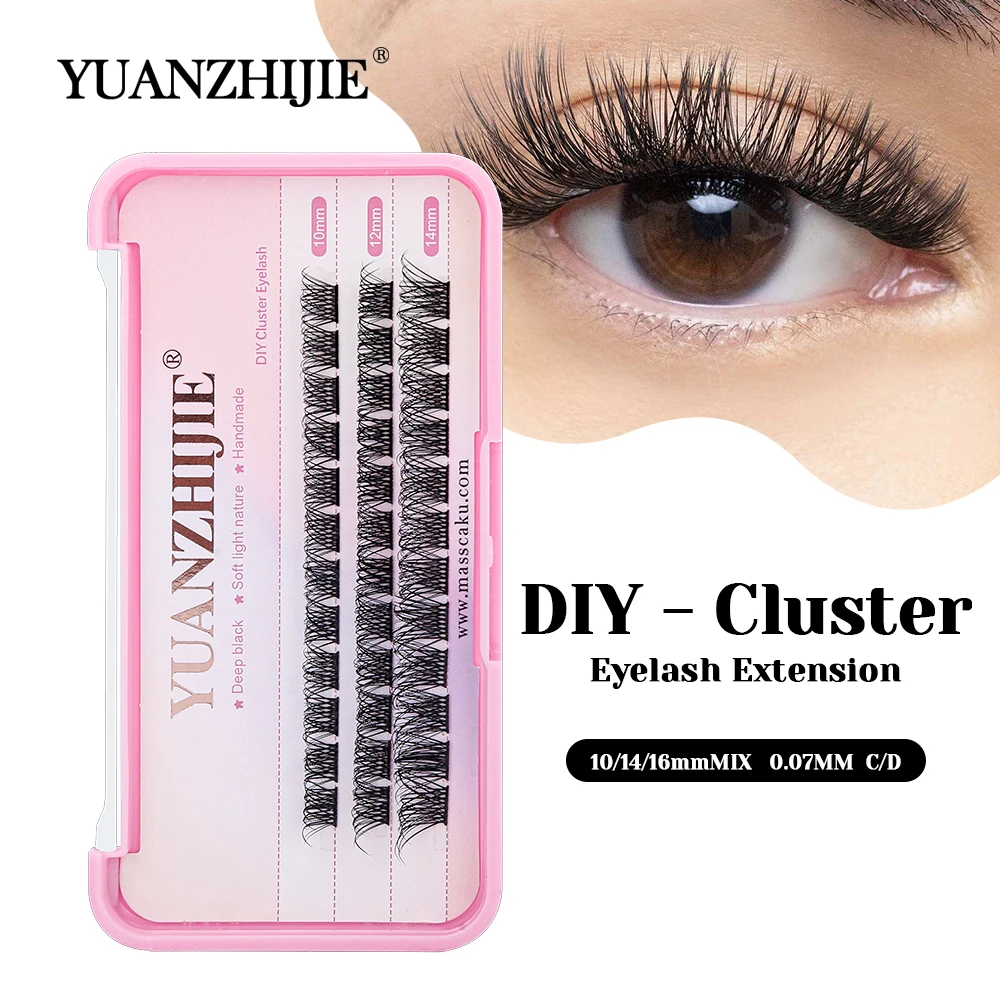 

High Quality YUANZHIJIE 0.07mm Thickness DIY Segmented Hybrid Eyelashes Individual Synthetic Mink Clusters Eyelash Easy to Grip