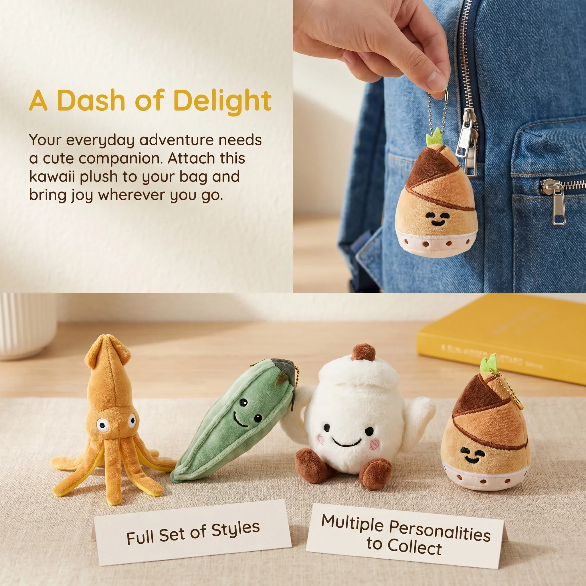 Cartoon Food Vegetable Plush Keychain, Bamboo Shoot Squid Okra Doll Bag Charms Cute Decor Presents for Children