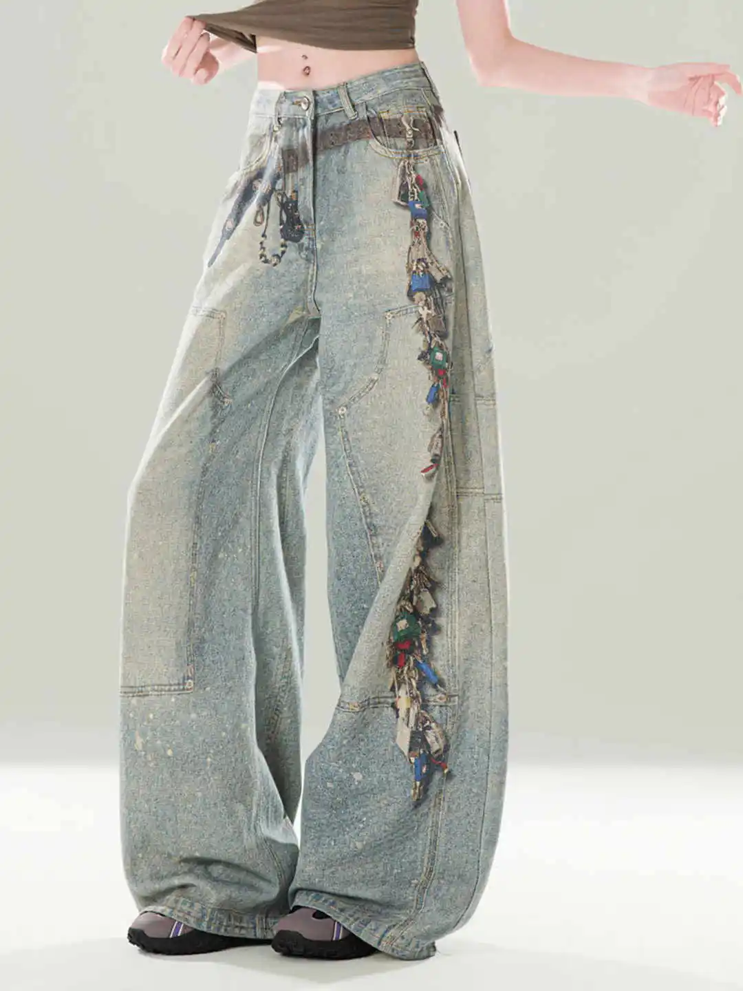 

Women Blue Y2k 3D Graffiti Print Baggy Jeans Harajuku Vintage Oversize Denim Trousers Japanese 2000s Style Boyfriend Jeans Pants