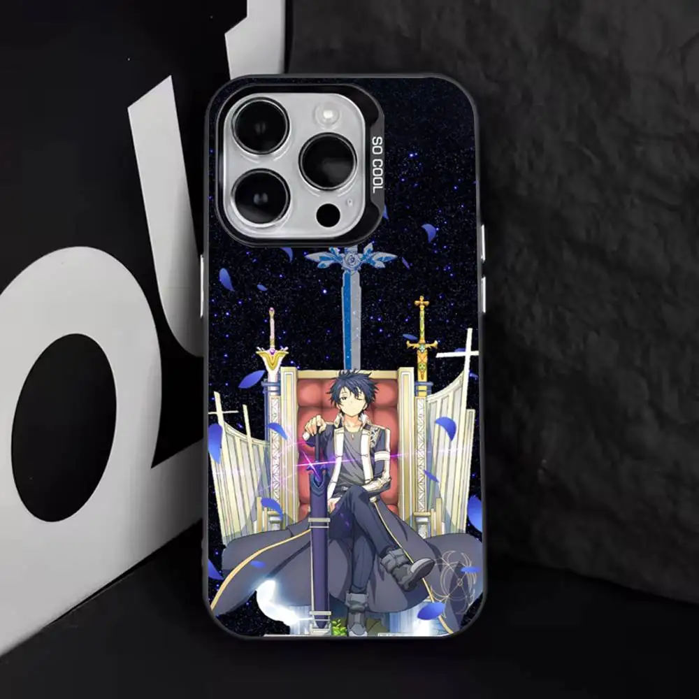 حافظة هاتف Sword Art Online SAO Kirigaya لهاتف iPhone 16,15,14,13,12,11,8,7,Pro,Max,Plus,Mini,XS,SE مضادة للسقوط باللون الأسود غير اللامع