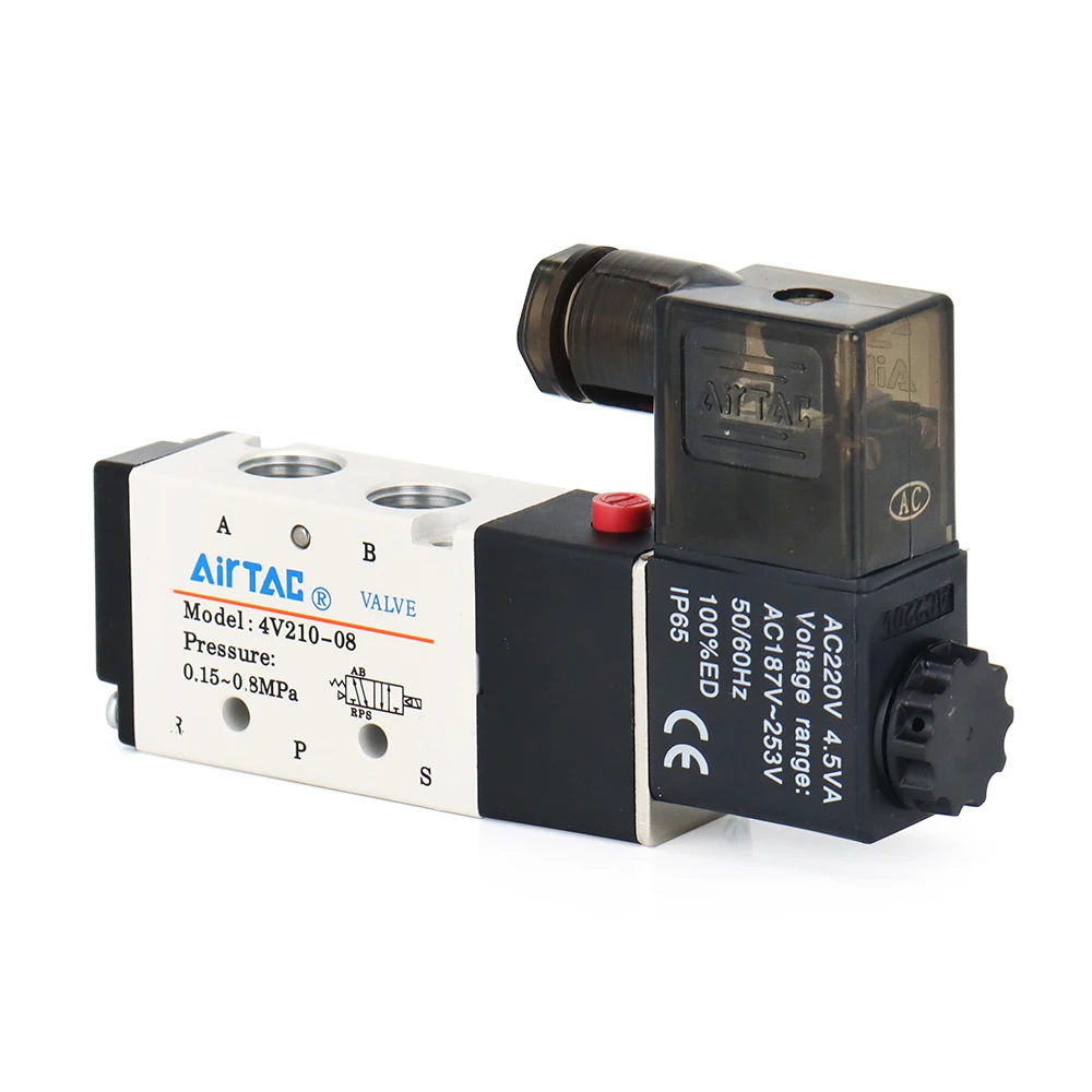 

Original AirTac Pneumatic Electric Solenoid Valve 5Way 2 Position Control Air Gas Magnetic Valve 4V210-08 12V-220V Coil Volt