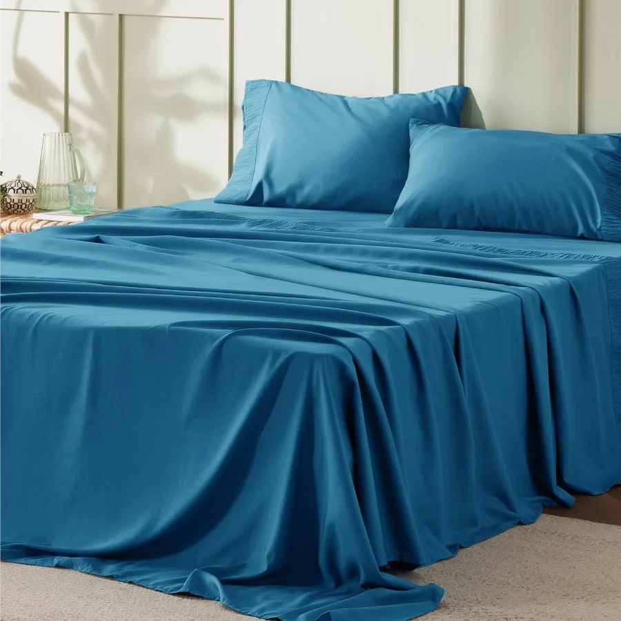 

Queen Sheet Set Hotel Luxury Cooling Breathable for Women Men Perfect for Summer Nights Hypoallergenic and Soft Touch Fabric Id