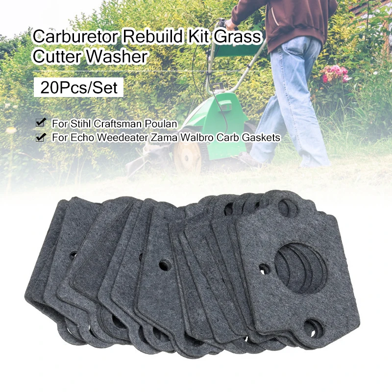 Kit de reconstrucción de carburador para cortadora de césped Stihl Craftsman Poulan para Echo Weedeater Zama Walbro, almohadilla de juntas de carburador, 20 unids/set