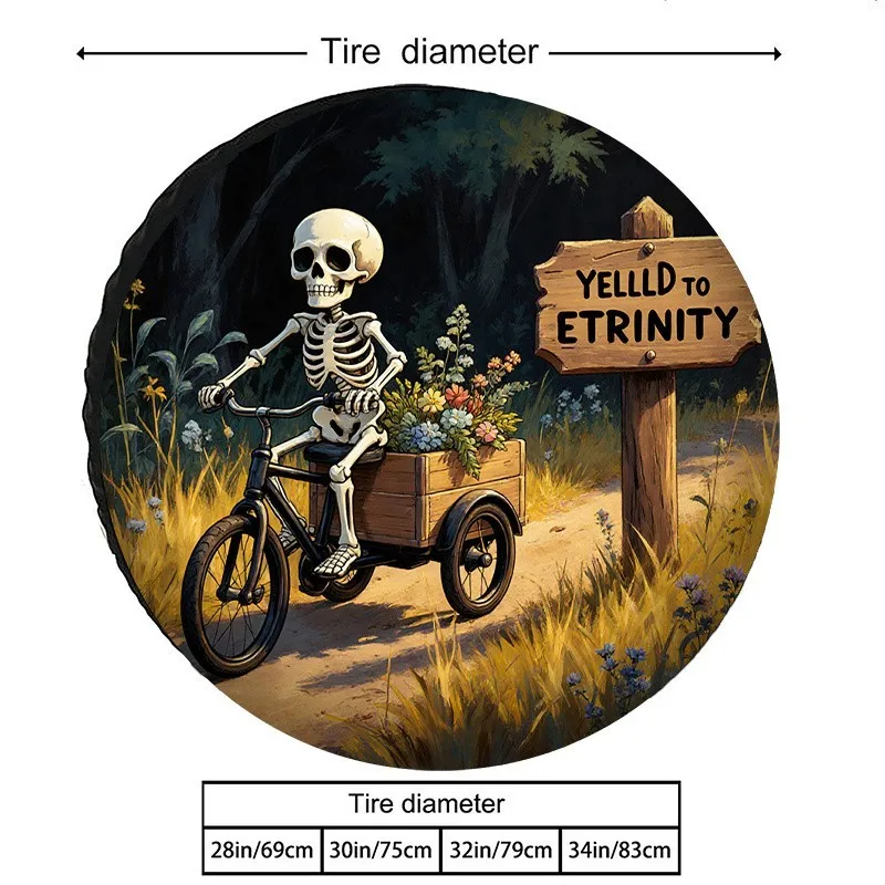 

Skeleton Biker Tire Cover Unique Polyester Dustproof Protection for SUV Trailer Decoration