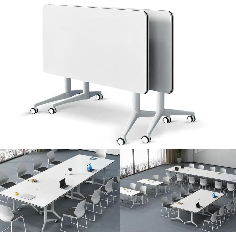 

Large Mobile Meeting Table with Wheels, 47.2 Diameter x 23.6 W x 29.5 H, White