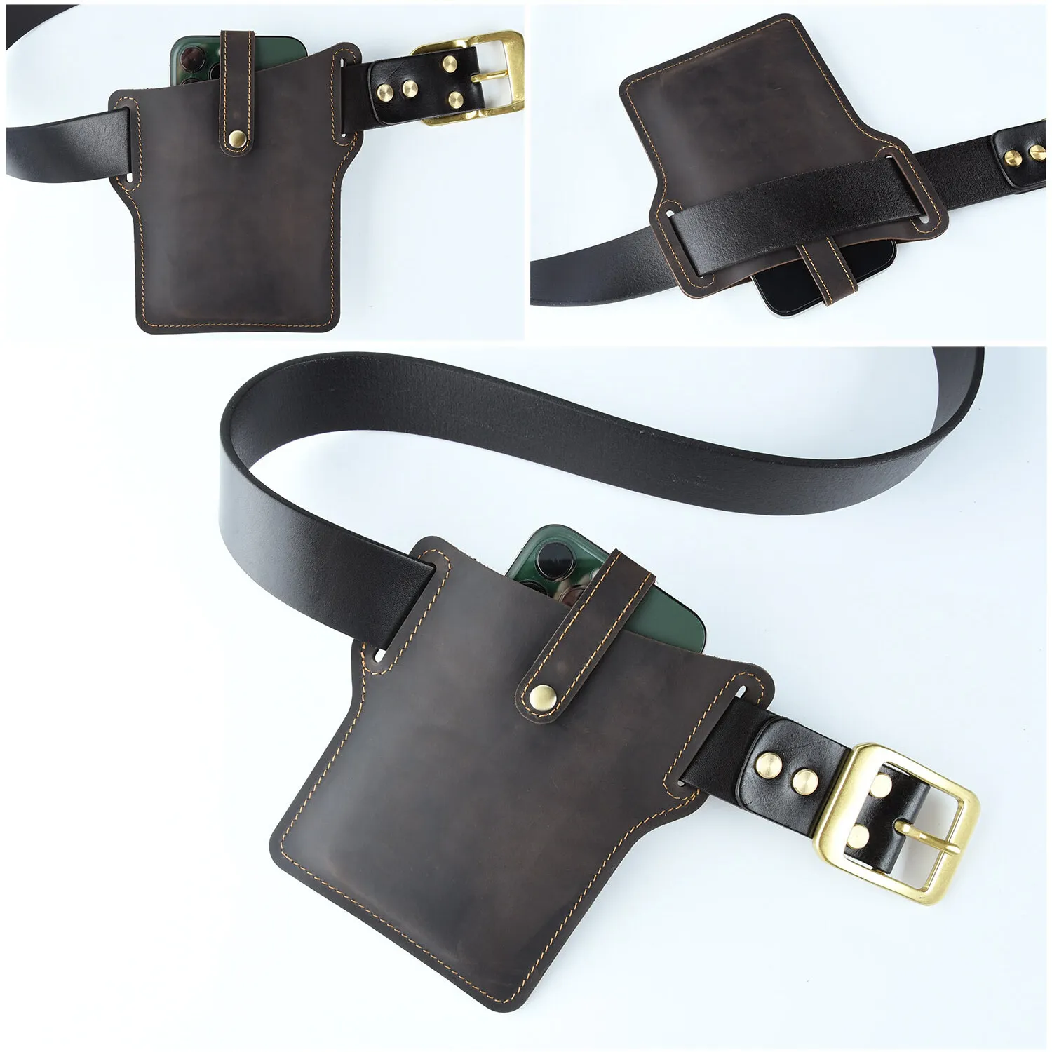 Bumbag Crazy Horse Leather Retro Phone Waist Bag Ultra-thin Men's Belt Hanging Outdoor Sports Phone Bags Anniversary Gifts view 6