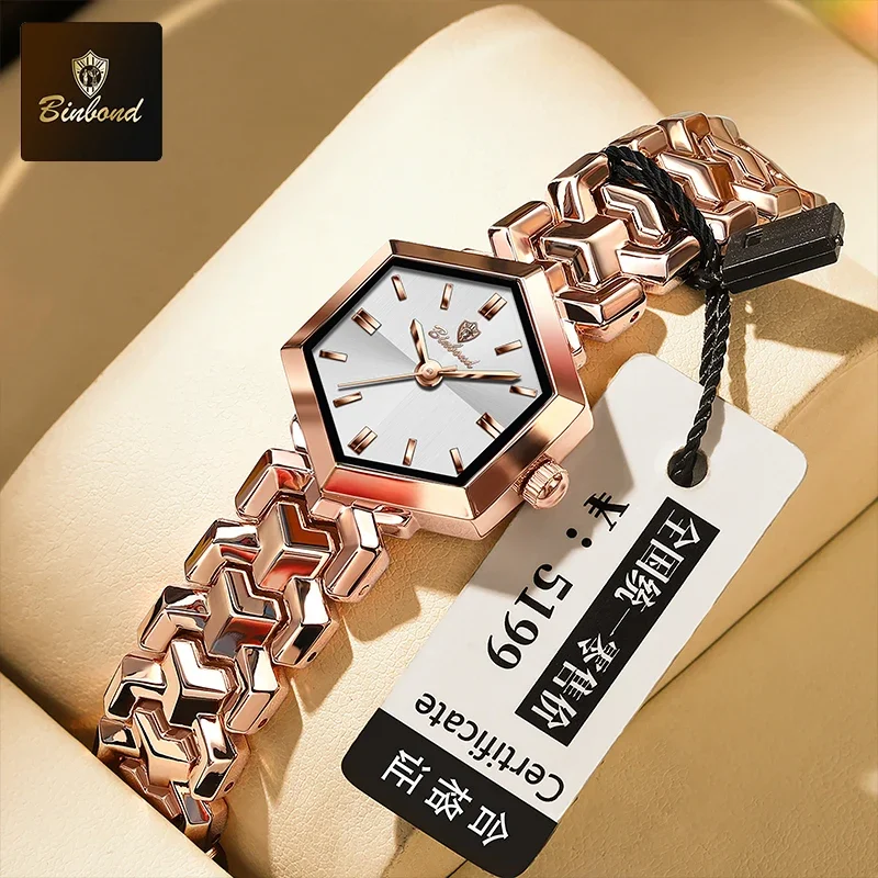 BINBOND ساعة كوارتز نسائية أنيقة موضة المعين مرآة مقاوم للماء ساعة اليد مضيئة الماس الهاتفي الساعات الأصلية للسيدات #1